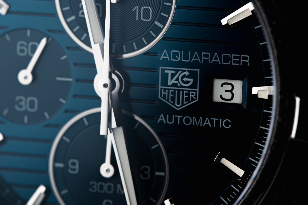 close up of an Aquaracer TAG Heuer watch face