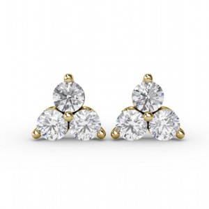 A pair of Fana yellow gold stud earrings with a trio of diamonds.