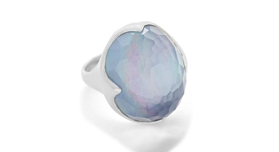 a white gold fashion ring by Ippolita, featuring a large lapis stone