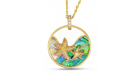 a yellow gold pendant necklace featuring starfish motifs