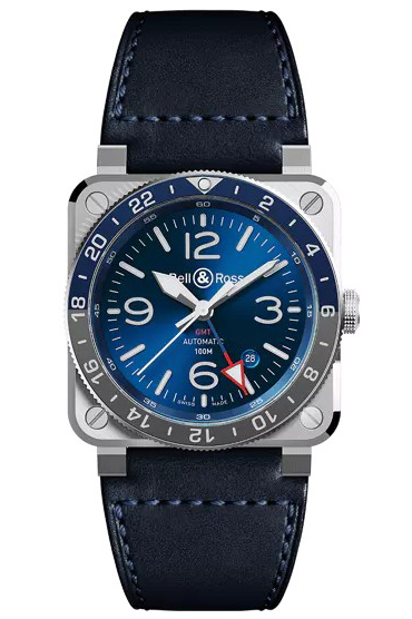 Bell Ross BR03 93 GMT 42mm Stainless Steel Automatic in Blue