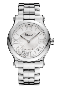 Chopard Ladies Happy Sport 36mm Automatic in Stainless Steel with 7 Floating Diamonds in the dial