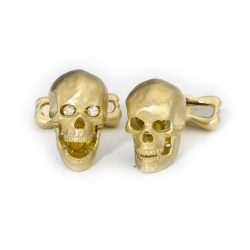 Deakin & Francis 18ct Yellow Gold Skull Cufflinks with Popping Diamond Eyes