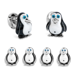 Deakin & Francis Sterling Silver Penguin Dress Stud Set Cufflinks