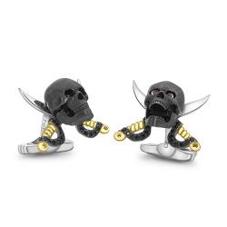 Deakin & Francis Sterling Silver Skull and Swords Cufflinks With Ruby Eyes