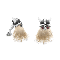 Deakin & Francis Hairy Viking Skull with Black Helmet and Ruby Eye Cufflinks