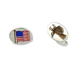 Deakin & Francis 18KW Hand Painted US Flag Eagle Cufflinks