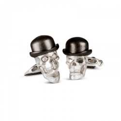 Deakin & Francis Sterling Silver Skull Cufflinks with Bowler Hat and Umbrella