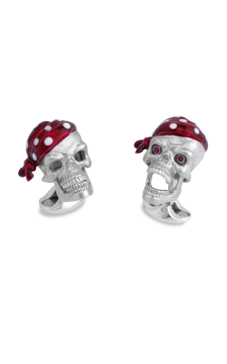 Deakin & Francis Sterling Silver Pirate Skull Cufflinks with Ruby Eyes
