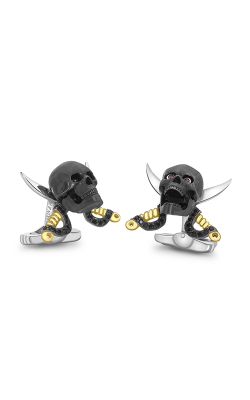 Deakin & Francis Sterling Silver Skull and Swords Cufflinks With Ruby Eyes